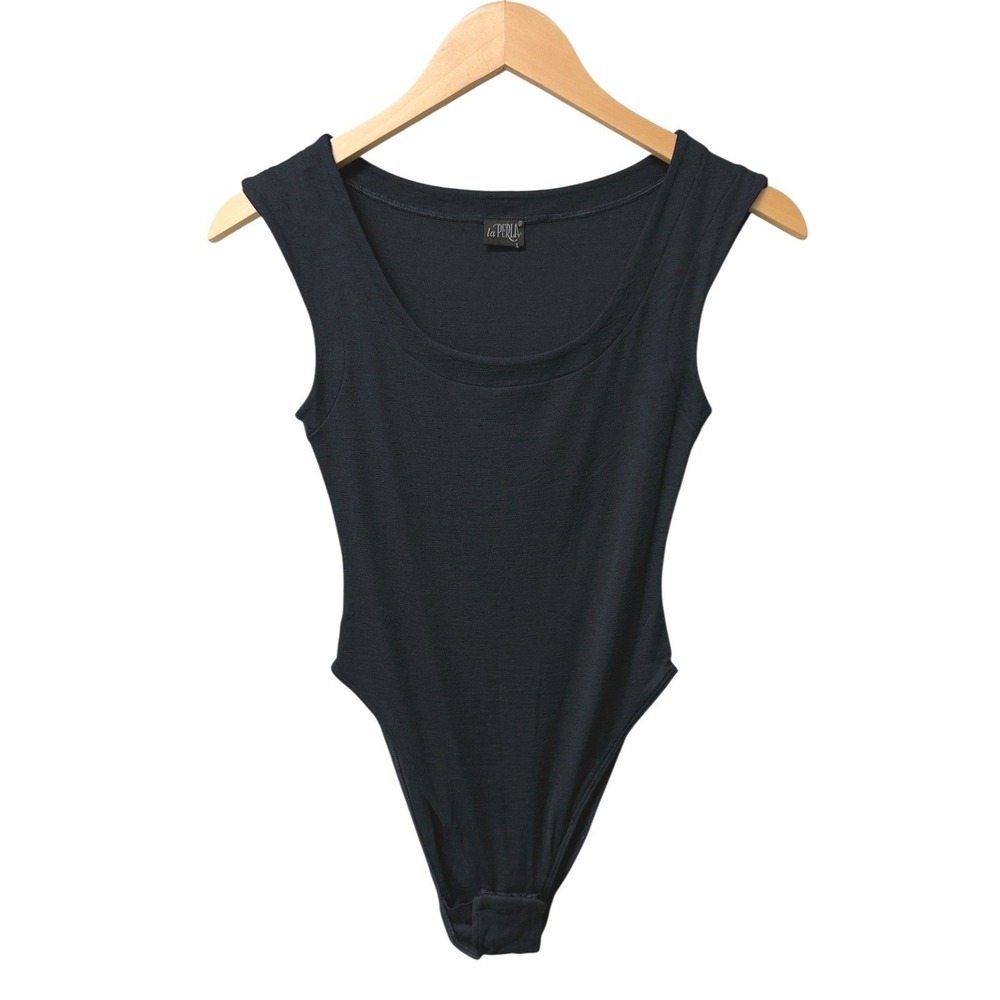 NWOT LA PERLA Bodysuit Womens 1 Navy Blue Silk Blend Scoop Neck Made in Italy